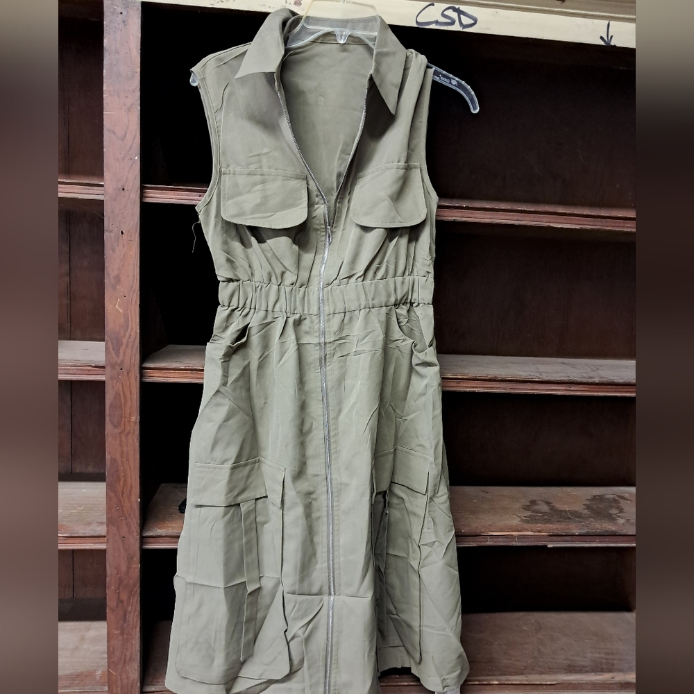 NWT Olive Green Sleeveless Utility Dress